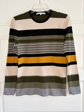 Parke & Ronen Men's Striped Crewneck Long Sleeve Cotton Ribbed Sweater Preppy M